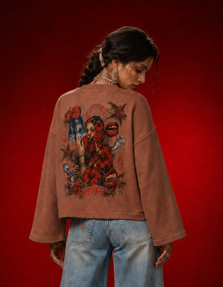 Crimson Shakti Brown Waffle knit Oversized Full-Sleeve