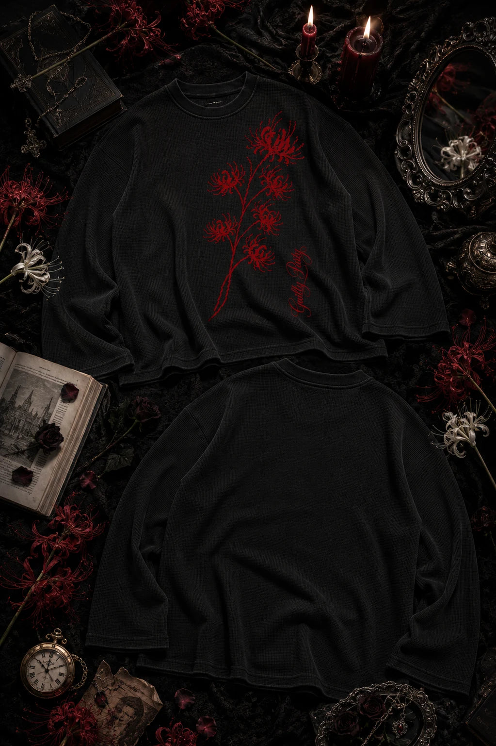 Blood Lily Black Waffle Knit Oversized Full-sleeve