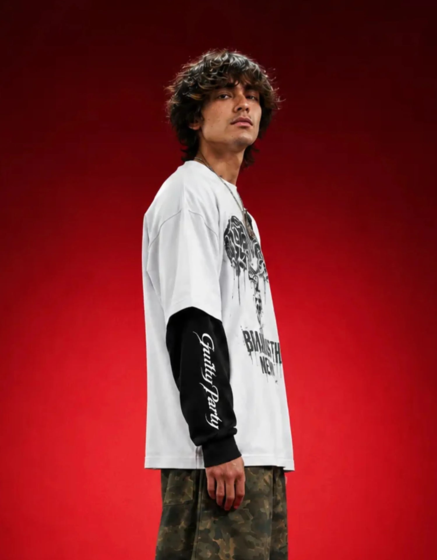 Cerebral Sin White And Black Sleeve Oversized Tee