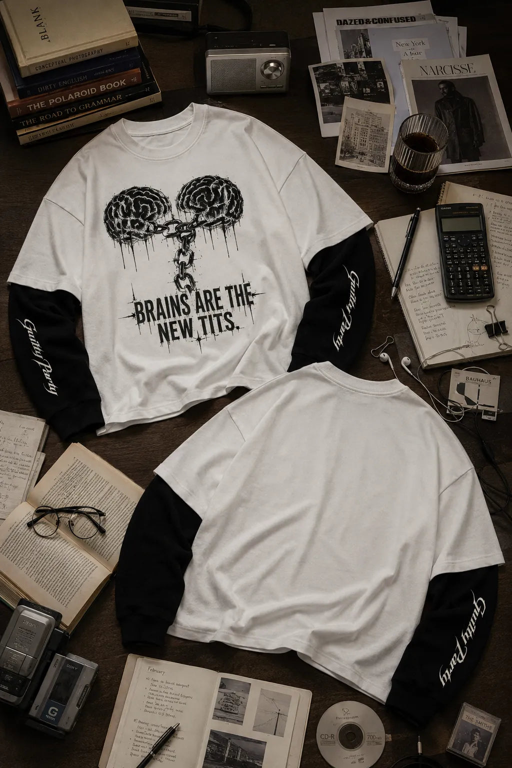 Cerebral Sin White And Black Sleeve Oversized Tee