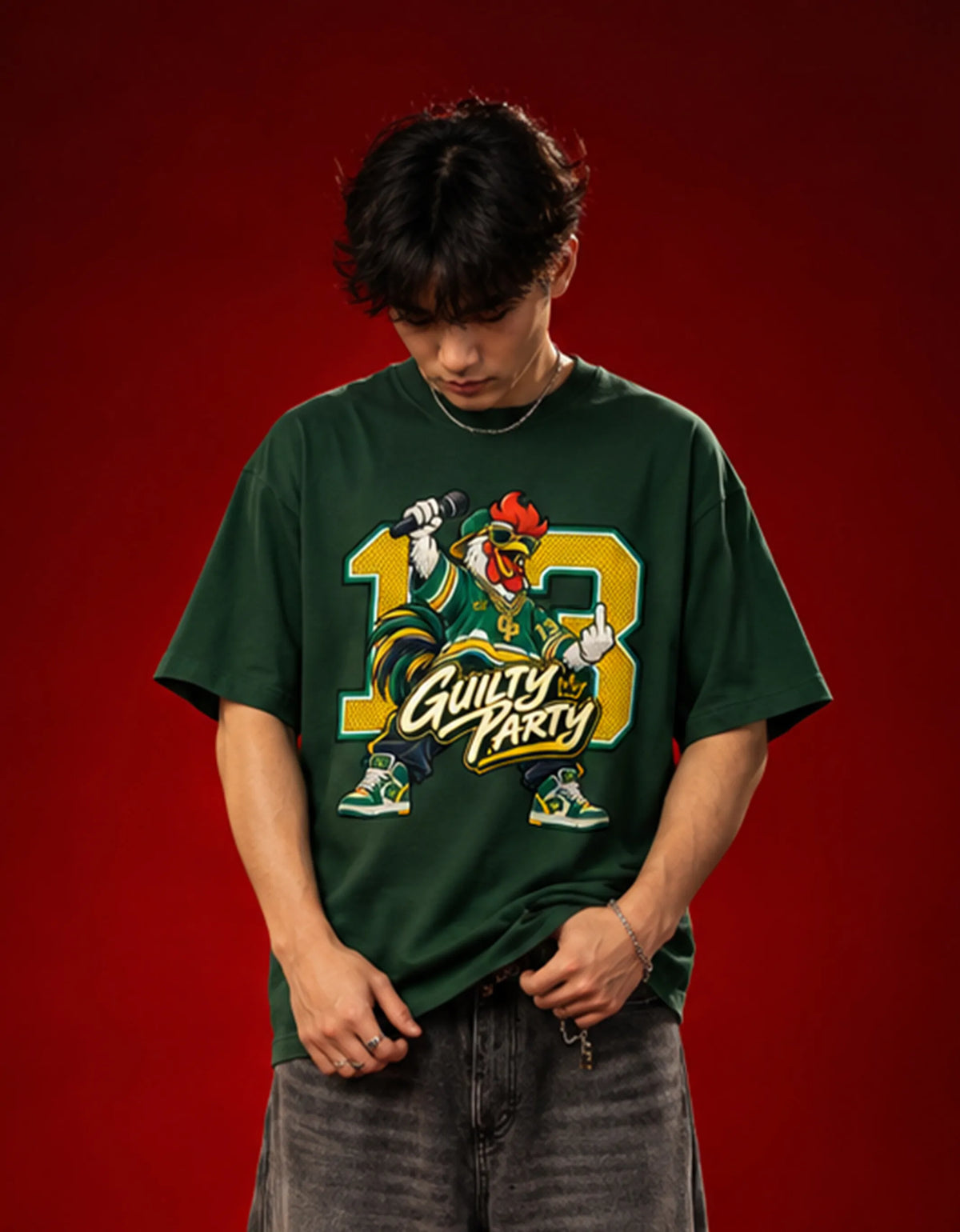 Guilty Chicken Bottle Green Oversized T-Shirt