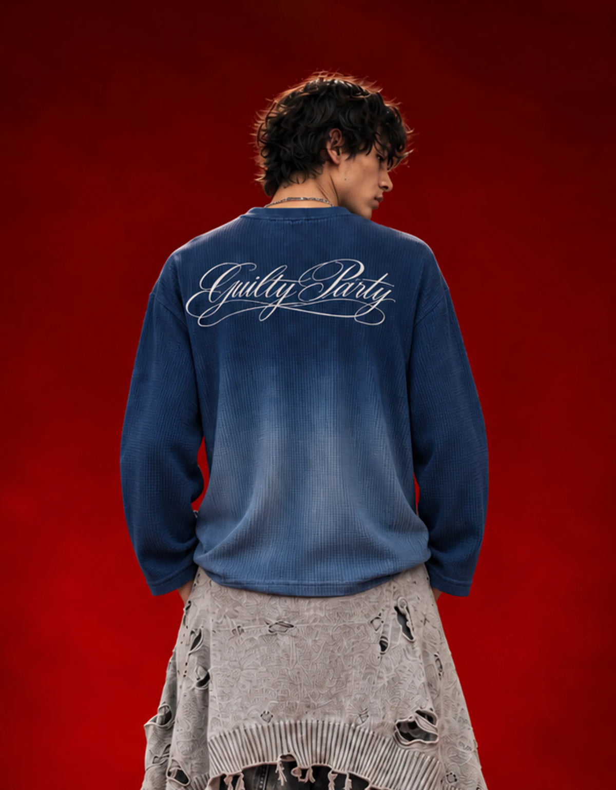 Cool N Sexy Blue Ombre Waffle Knit Oversized Full-Sleeve
