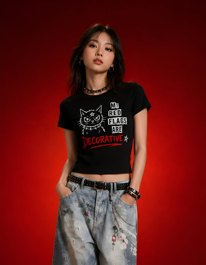 Decorative Red Flags Black Baby Tee