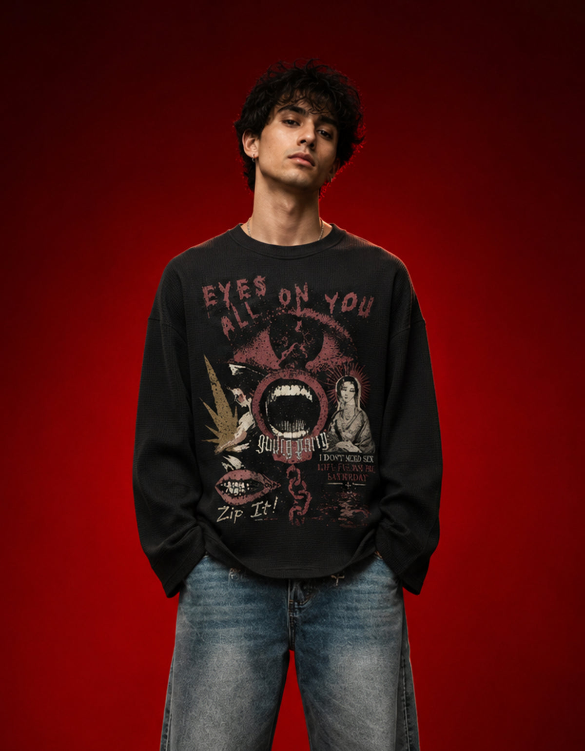 All Eyes On Me Waffle Knit Oversized Full Sleeve