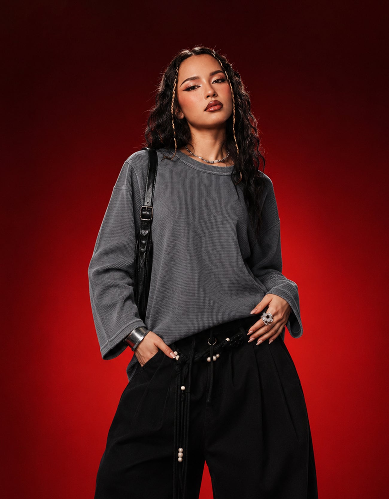 Soft Ruin Acidwash Waffle Knit Oversized Full Sleeve