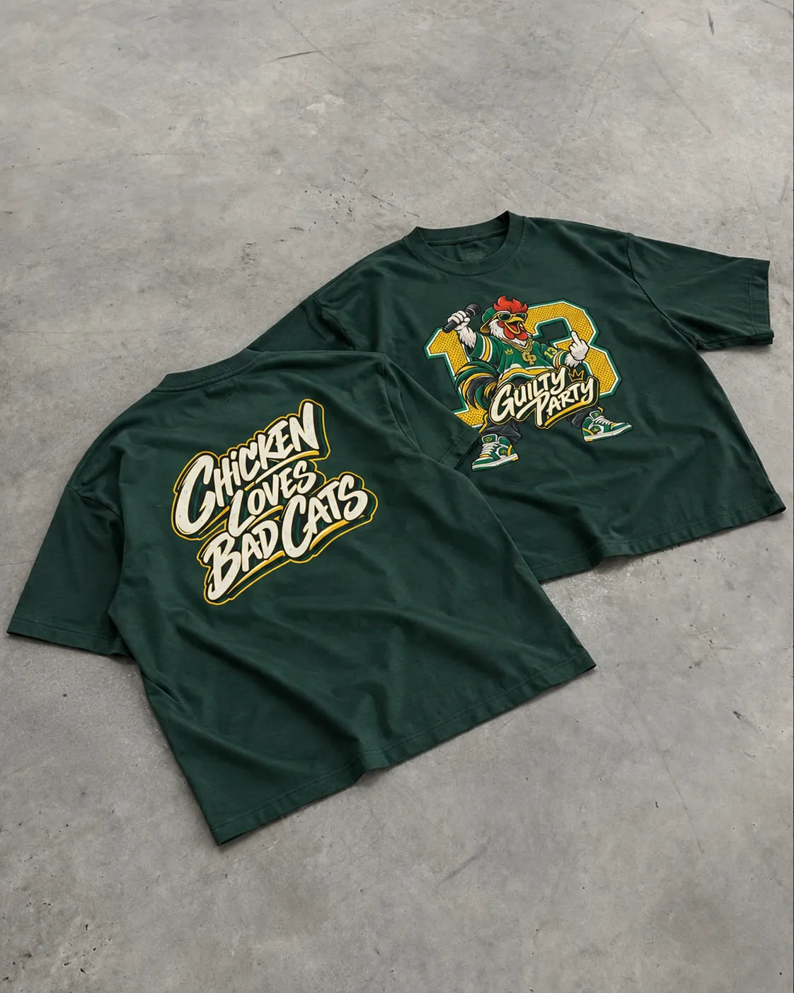 Guilty Chicken Bottle Green Oversized T-Shirt