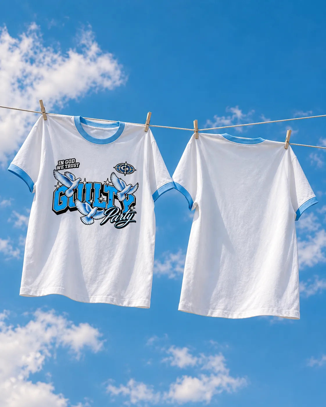 Heaven Made white sky blue ringer tee
