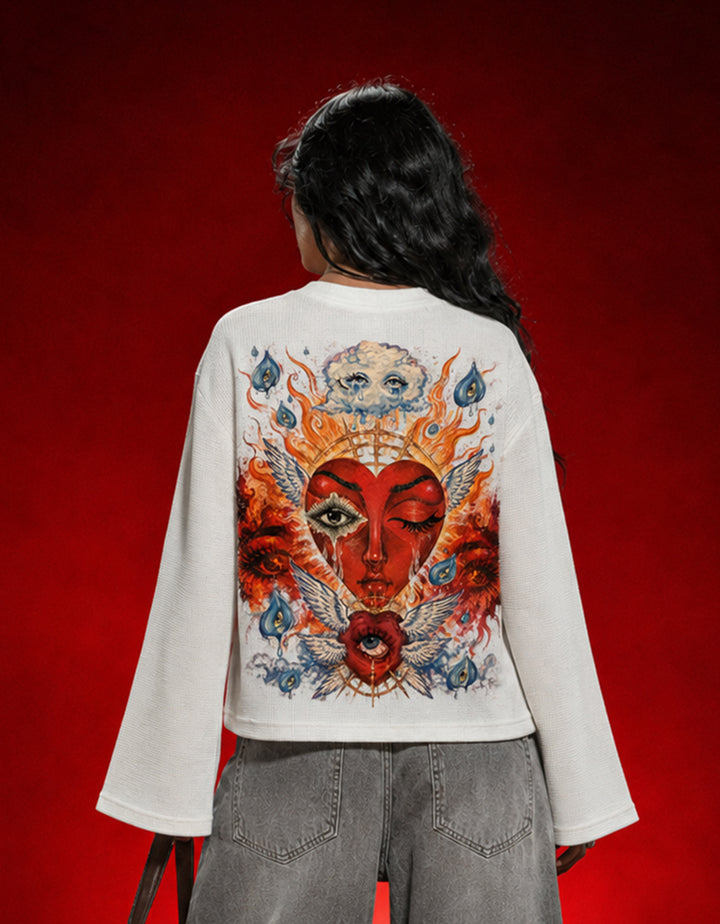 Sacred Witness Off-White Waffle knit Oversized Full-Sleeve