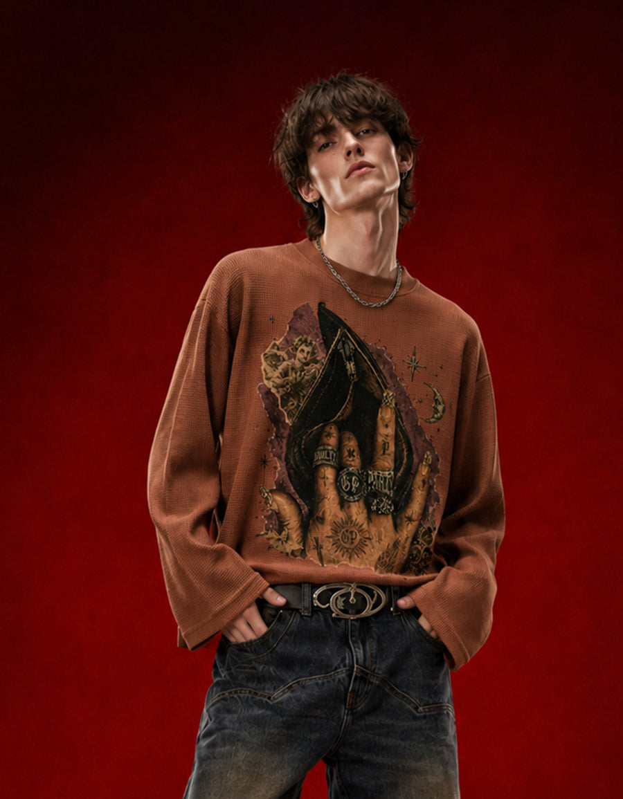Pleasure Debt Waffle Knit Oversized Full Sleeve