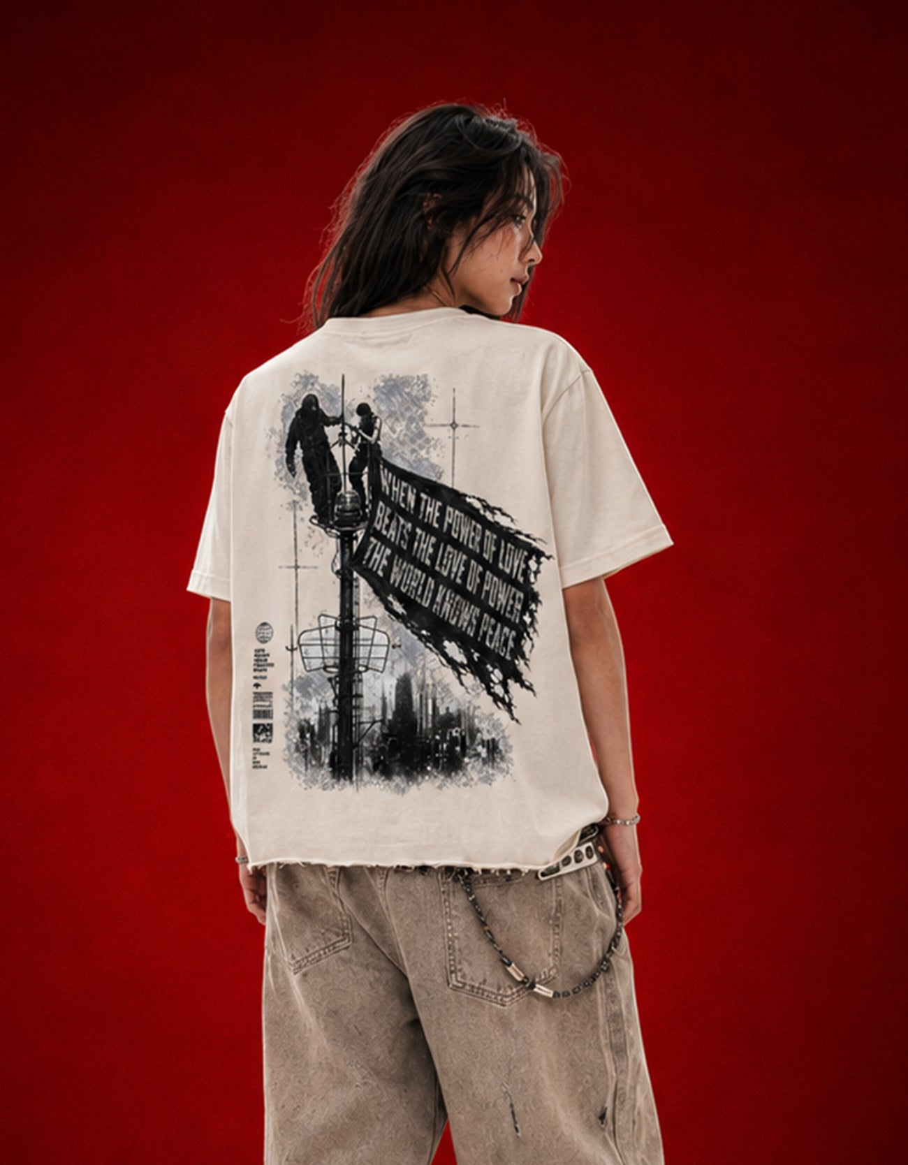 Power Of Love Off White Boxy Fit T-Shirt
