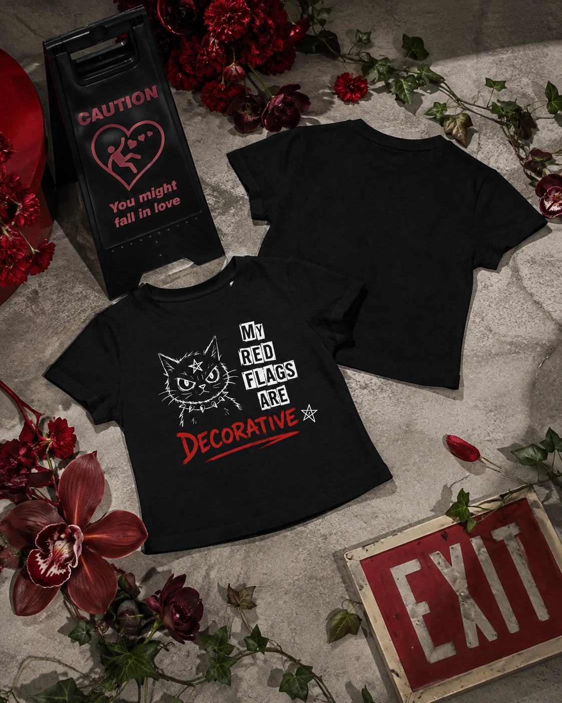Decorative Red Flags Black Baby Tee