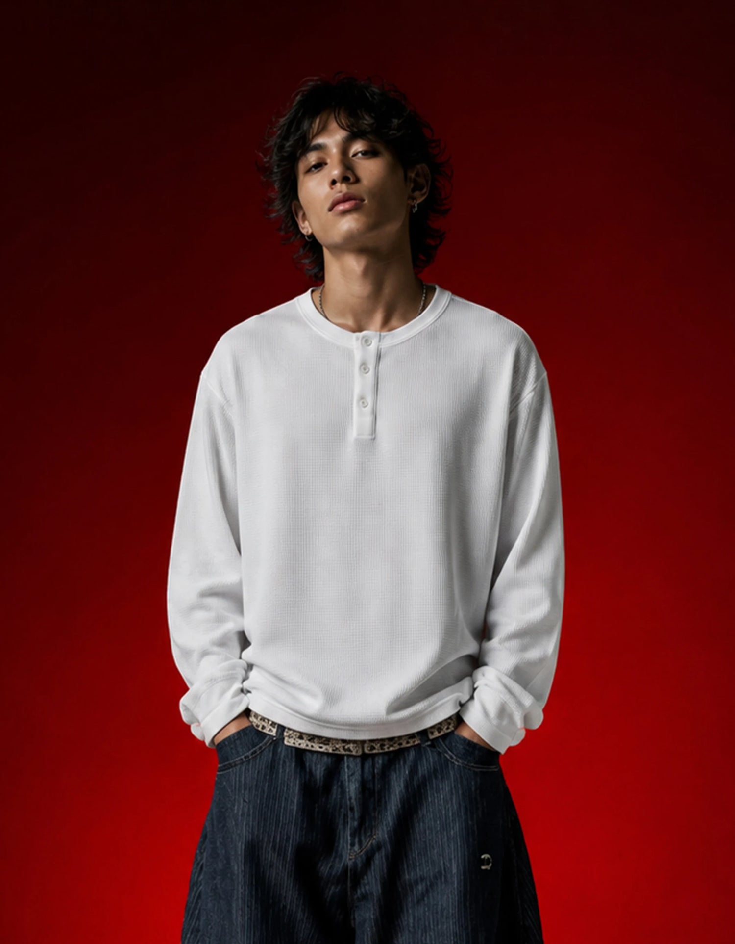Rotten Bloom White Henley Waffle Knit