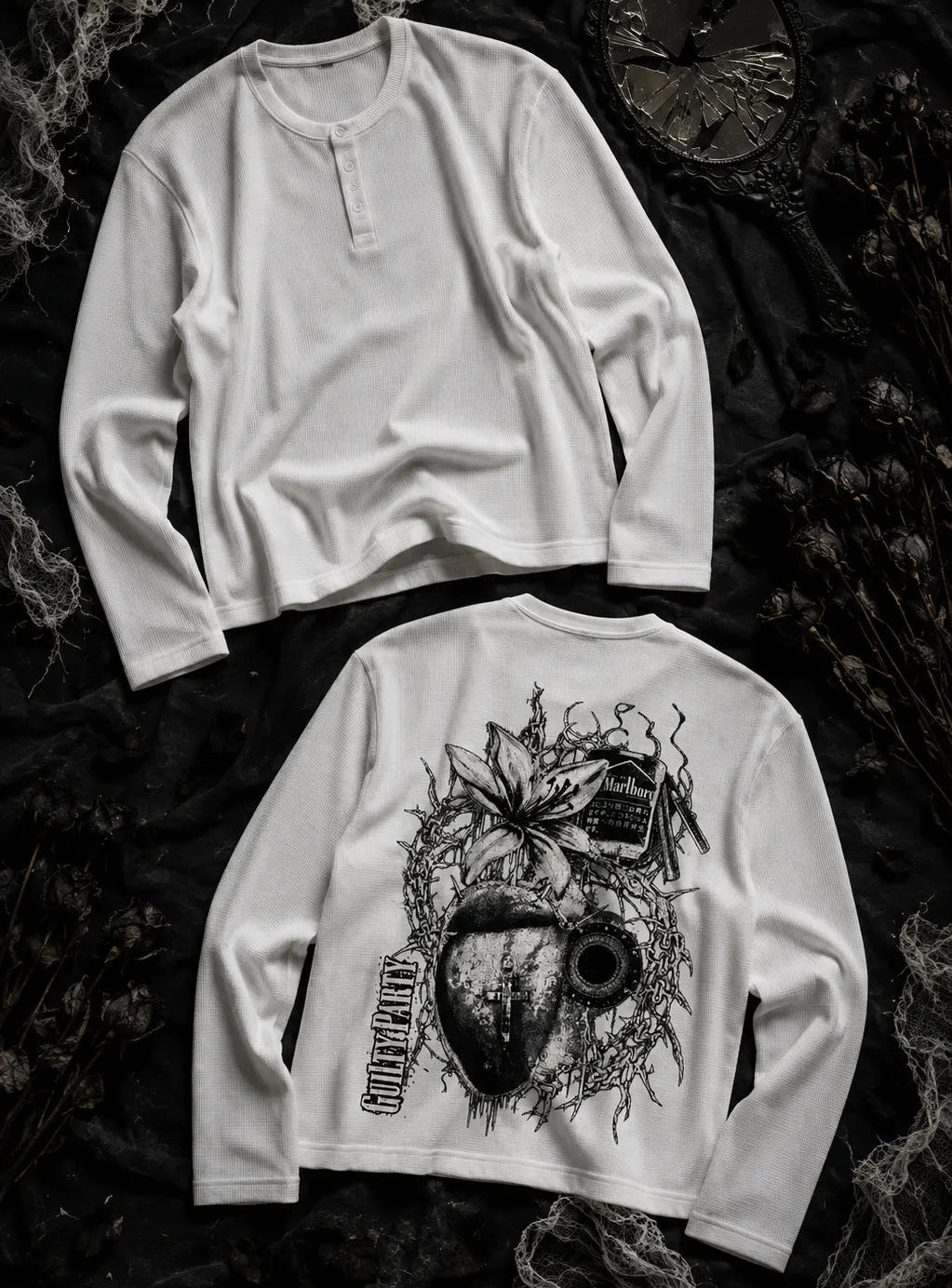 Rotten Bloom White Henley Waffle Knit