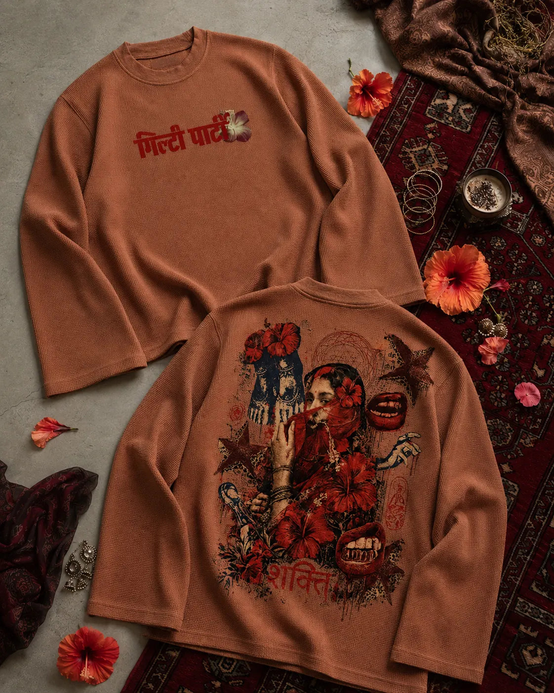 Crimson Shakti Brown Waffle knit Oversized Full-Sleeve