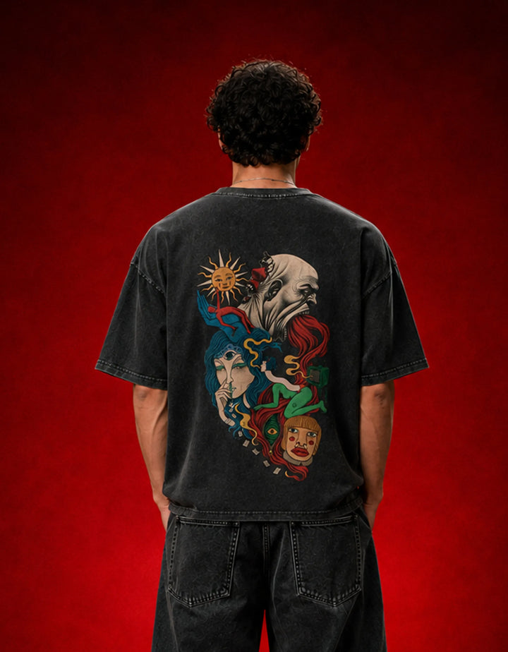 Split Persona Vintage fade Wash Oversized T-shirt