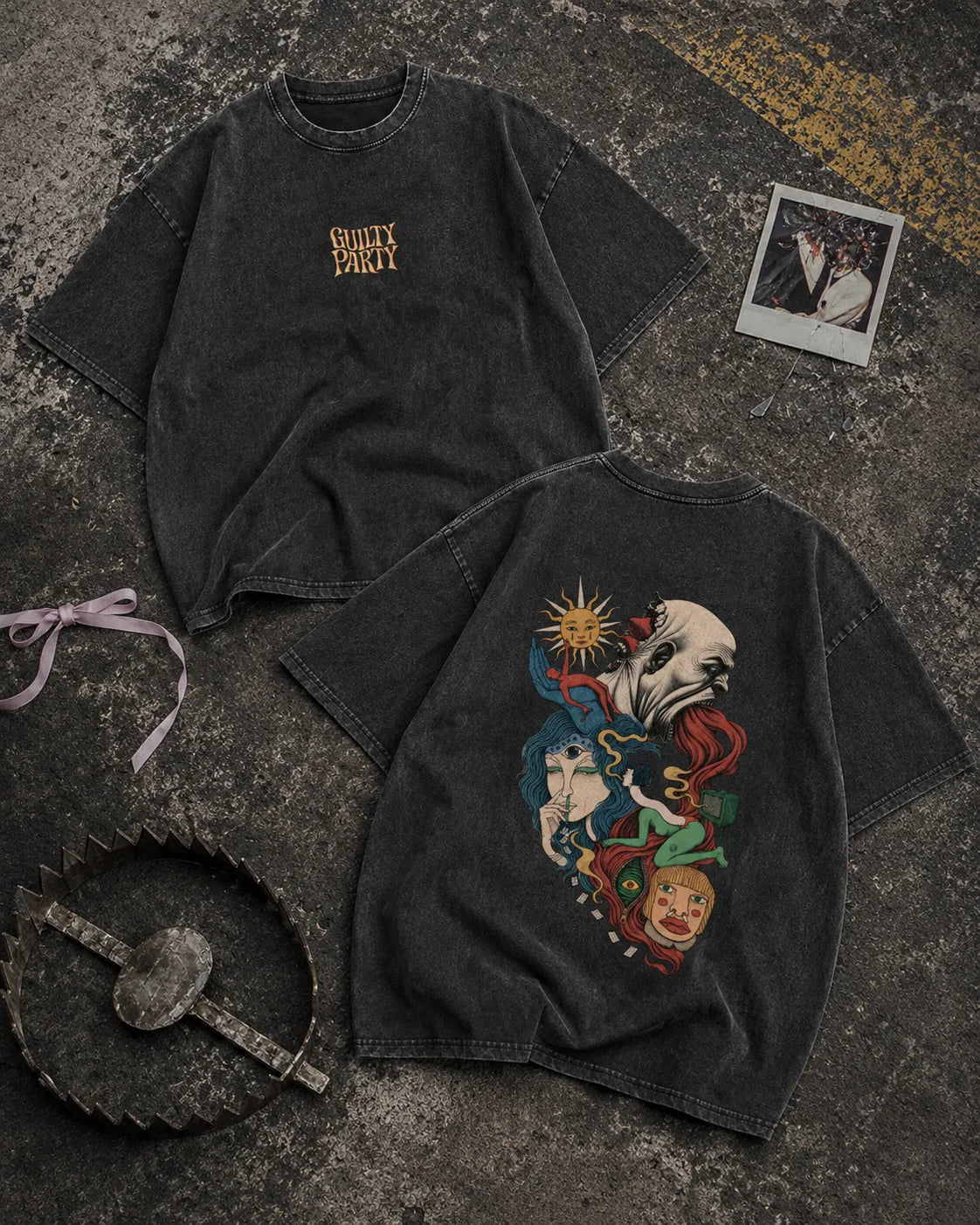 Split Persona Vintage fade Wash Oversized T-shirt