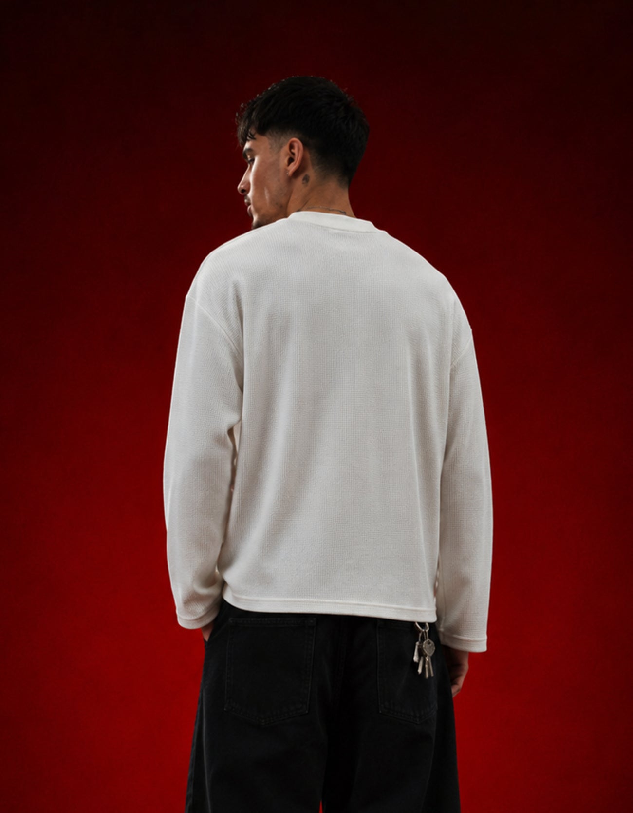 Blood Lily Off-White Waffle Knit Oversized Full sleeve