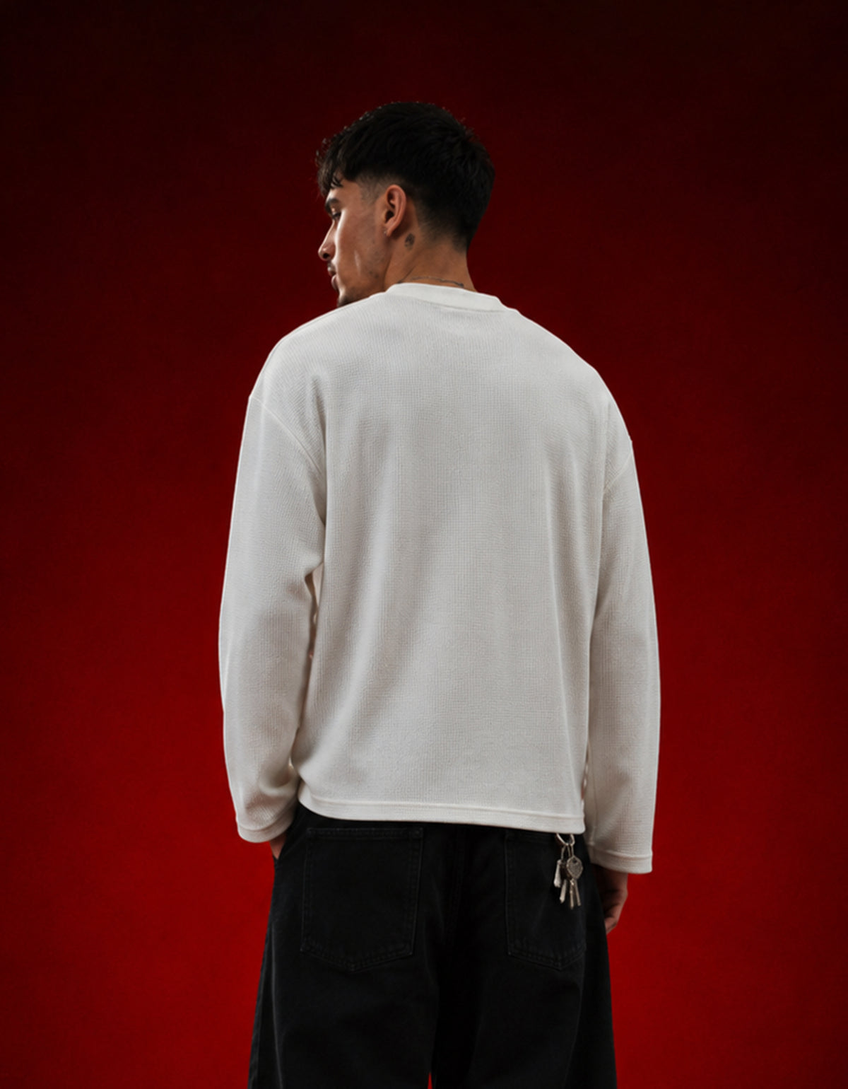 Blood Lily Off-White Waffle Knit Cropped Full sleeve