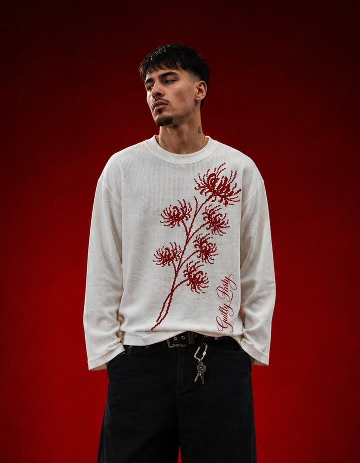 Blood Lily Off-White Waffle Knit Oversized Full sleeve